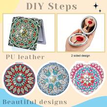 1pc/Set DIY Mandala Diamond Art Mirror Compact PU Leather Cover Portable Folding Diamond Art Painting Compact Mirror For Women Flowers Diamond Painting Mirror Kits For Adults - Multicolor - View 5
