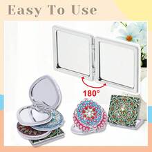 1pc/Set DIY Mandala Diamond Art Mirror Compact PU Leather Cover Portable Folding Diamond Art Painting Compact Mirror For Women Flowers Diamond Painting Mirror Kits For Adults - Multicolor - View 4