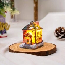 1入迷你假日飾品，發光樹脂微型房子微景觀，聖誕禮物飾品，聖誕鎮場景展示，小型樹脂村莊雕像，室內聖誕裝飾建築套裝，桌面裝飾（3.54*2.75*1.96英寸） - 彩色 - 查看 8