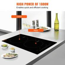 Electric Cooktop, 2 Burners, 12'' Induction Stove Top, Built-In Magnetic Cooktop 1800W, 9 Heating Level Multifunctional Burner, LED Touch Screen W/Child Lock & Over-Temperature Protection - Black - View 3