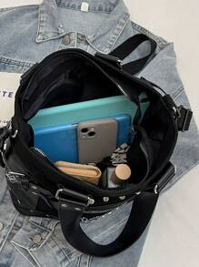 DareSee Borsa tote vintage di grande capacità, colore unito, borsa a spalla cool punk Y2K per ragazze, borsa a tracolla e borse a mano da donna con borchie, borsa a tracolla versatile con tasche multiple, colore unito, borsa a tracolla per uso esterno e viaggi, borsa a tracolla casual per pendolarismo e shopping, adatta per MusicFest, Y2KFest, Back to School, autunno, Natale, inverno, regali di Natale