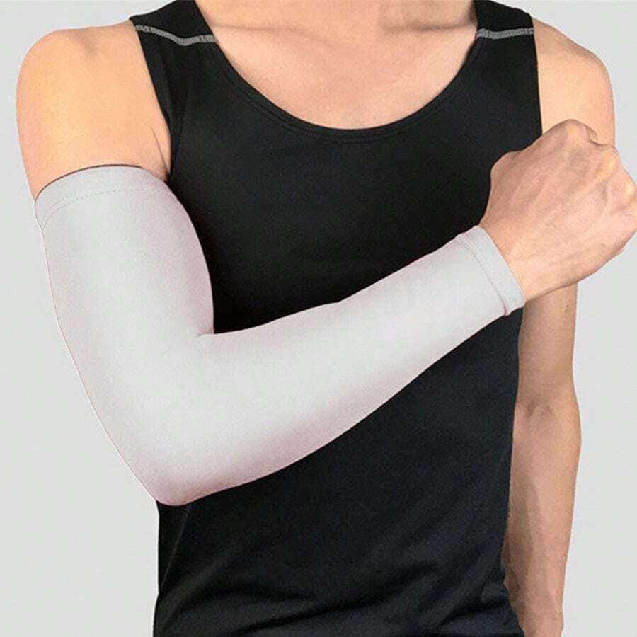 1 件籃球前臂套加長護肘墊運動保護透氣彈性防紫外線適合騎自行車、釣魚、跑步 - 白色 - 查看 1