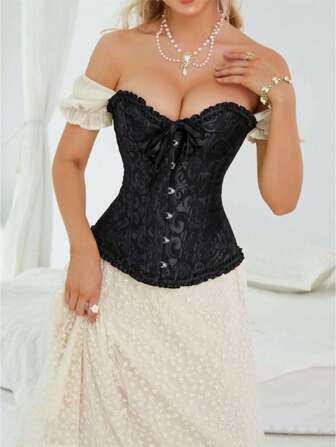 Women's Vintage Jacquard Bustier Top, Shaping Corset-Style Crop Top With Lift And Support, Suitable For Parties, Halloween, Holidays And Other Occasions