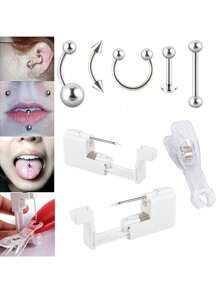 1 Set Professional Body Piercing Tool Kit: Nipple, Navel, Tongue, Eyebrow, Lip, Nose Piercing Gun, Easy To Use - Multicolor - View 11