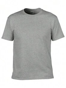 4 Piezas hombres de moda de color sólido suelto cuello redondo camiseta, cómodo suave transpirable camisas de los hombres, los hombres tops - Gris - Ver 7