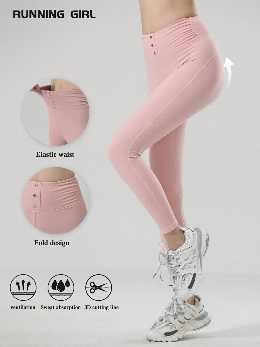 RUNNING GIRL新款春夏高腰瑜伽褲,無尷尬痕跡,提臀,修腰,吸濕排汗,運動緊身褲 - 粉色 - 查看 1