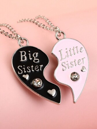 2pcs/Set Big Sister Little Sister BFF Pendant Necklaces For Girls And Ladies, Suitable As Birthday Gifts, Sister Gifts, Sisterhood Necklaces