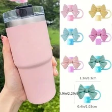 1入/6入組杯子30&40盎司保鮮蓋矽膠彎彎吸管套裝-可重複使用的玻璃吸管以可愛的飾品作為頂部 - 彩色 - 查看 2