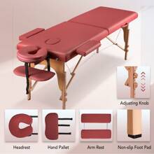 84英寸便携式按摩床，按摩床，美睫床，SPA床，高度可调节，双折叠木质，496磅手提箱式，美睫床，按摩床，沙龙设备，美容床，沙龙家具，美睫桌 - 酒紅色 - 查看 3