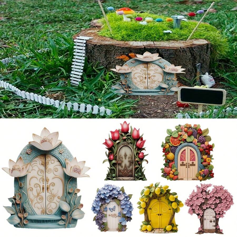 1 件木门装饰，创意童话装饰，适合室内空间、家庭、花园、露台或桌面 - 独特、微型、木制工艺装饰最佳礼物 - 彩色 - 查看 1