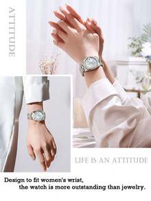 JINLERY Đồng hồ cơ tự động Skeleton dành cho nữ Đồng hồ đeo tay nữ sang trọng có vỏ thanh lịch Mặt số kim cương không gỉ Dây đeo đồng hồ đeo tay 50M Món quà mơ ước của cô gái cho ngày lễ/ngày đặc biệt - Màu be - Xem 5