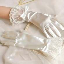 1 Pair Of Short Elegant White Lace Bow Gloves Bridal Wedding Decoration Women's Evening, Prom Accessories Valentine's Day Fall Clothes For Women - White - View 6