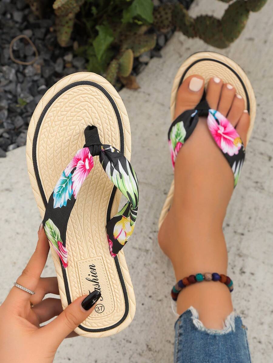 Women's Summer Fashion Color Block Slip-Resistant Flat Lightweight Beach Sandals For Vacation