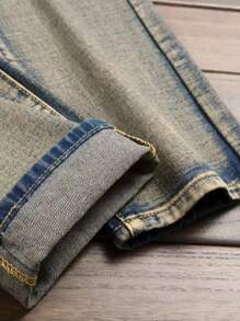 Men's Straight Fit Vintage Washed Distressed Denim Jeans