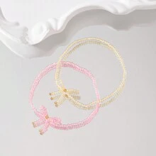 淺奶蜜黃色FGB珠編織蝴蝶結手鍊珠寶，輕奢可愛風格，適用於日常佩戴和禮物 - FG-B24042701 - 查看 4