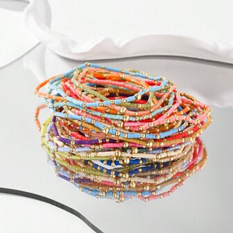 1pc Bohemian Minimalist And Fashionable Small Seed Copper Bead Bracelet With Rainbow Jewelry, 2024 New Handmade Gift