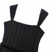 Vestido Cosplay Addams para Meninas Halloween Wednesday com Malha Splice, Vestido Preto com Capa de Manga e Acessório de Cabelo, Para Primavera e Outono