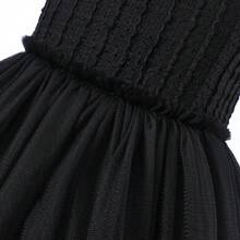 Vestido Cosplay Addams para Meninas Halloween Wednesday com Malha Splice, Vestido Preto com Capa de Manga e Acessório de Cabelo, Para Primavera e Outono