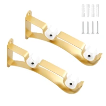 2 Pcs Curtain Bracket Double Bay Black Metal Material Heavy-Duty Support Multi-Functional Rustproof Classic Style Wall-Mounted Easy Installation Suitable For Bedroom Living Room Courtyard Window Accessories - Gold - View 8