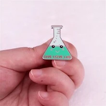 Cartoon Cute Punk Triangular Test Tube Enamel Pin LIVE LOVE LAB Custom Decorative Brooches Ornaments Lapel Bag Badges Jewelry Gifts Pin - Green - View 5