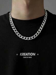 1pc European And American Classic Fashionable Titanium Steel Men's Simple Pendant Design Hip Hop Punk Pendant Necklace, Collarbone Chain, Non-Fading - Silver - View 8