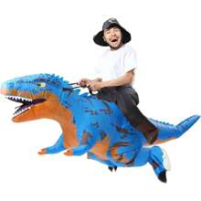 Disfraz inflable de dinosaurio de dibujos animados para adultos, disfraz de montar tiranosaurio rex, conjunto inflable de dinosaurio divertido para Halloween/carnaval - Azul - Ver 5