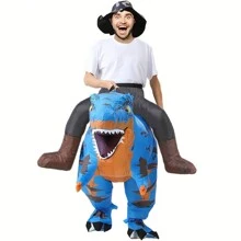 Disfraz inflable de dinosaurio de dibujos animados para adultos, disfraz de montar tiranosaurio rex, conjunto inflable de dinosaurio divertido para Halloween/carnaval - Azul - Ver 6