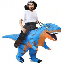Disfraz inflable de dinosaurio de dibujos animados para adultos, disfraz de montar tiranosaurio rex, conjunto inflable de dinosaurio divertido para Halloween/carnaval - Azul - Ver 8
