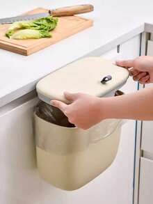 1入多場景使用垃圾桶，加侖廚房堆肥桶，帶蓋小型垃圾桶，牆掛式推開式垃圾桶，適用於櫃台或櫥櫃下方，帶蓋掛式小型垃圾桶，適用於房車/櫥櫃/浴室/臥室/辦公室/露營/宿舍的室內堆肥桶，可安裝（8L/12L米白色） - 米色 - 查看 4