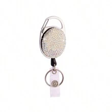 1pc Colorful Rhinestone Inlaid ABS Plastic Retractable Badge Reel, ID Card Holder With Belt Clip And 360 Degree Swivel Back To School