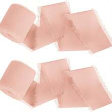 5米 INS 风格手工撕边雪纺丝带，带磨边，4厘米宽，用于婚礼花束、流苏、蝴蝶结和装饰，由欧根纱和真丝面料制成，圣诞节情人节