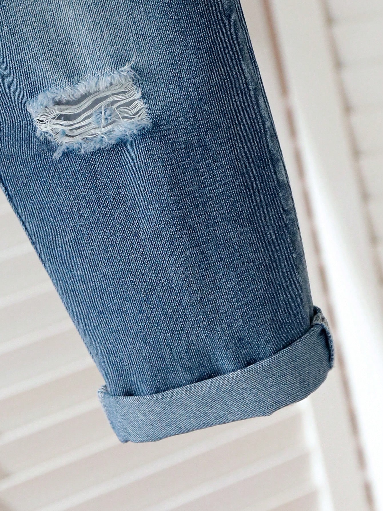 طقم بنطال جينز وبلوزة بأكمام طويلة مخطط للشباب 2 ق...