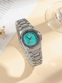 1 Peça Relógio de Quartzo Elegante com Pulseira de Aço, Mostrador com Marcação Romana Quadrada Minimalista e Fashion, Adequado como Presente de Aniversário, Presente de Halloween
