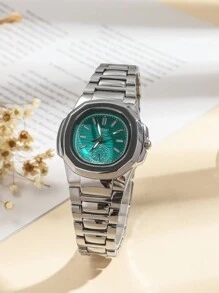 1 Peça Relógio de Quartzo Elegante com Pulseira de Aço, Mostrador com Marcação Romana Quadrada Minimalista e Fashion, Adequado como Presente de Aniversário, Presente de Halloween
