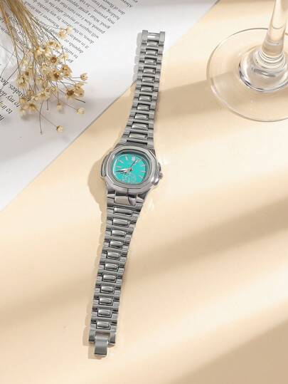 1pc Minimalist Square able Roman Bar Marking Dial Elegante Steel Strap Quartz Watch, Birthday s, Halloween view 3