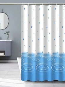 Shower Curtain Bathroom PEVA 1pc, Rain Drop Pattern, Waterproof And Mildew Resistant - Blue - View 1