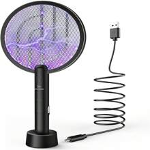 PALONE Electric Fly Swatter Rechargeable Mosquito Fly Killer 2in1 Fly Zapper Racket 4000v Bug Zapper Type-C Fly Catcher With Ultraviolet Lamp Indoor Home Outdoor Backyard Terrace Camping - Black - View 1