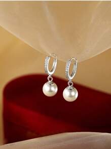 A Pair Of S925 Pure Silver Pearl Earrings With A Retro And Luxurious Appeal, Featuring A Simple And Unique Design - Silver - View 3