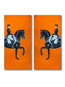 1/2Pcs, Optional Frame, Large Size Canvas Printing Painting, Modern Fashion Style, Grand And Luxurious Orange Horse, Room Decoration Stuff, Wall Art Poster, Maximum Size 70*140cm, Living Room Sofa Background Decor, Foyer Corridor Decor, Home Decor, Bedroom Decor, Bathroom Decor, Decor Room, Office Decor, School Decor, PVC Rigid Pipe Packaging