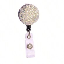1pc Colorful Rhinestone Inlaid ABS Plastic Retractable Badge Reel, ID Card Holder With Belt Clip And 360 Degree Swivel Back To School