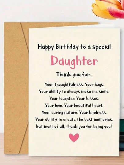 1PC Cute Birthday Card Suitable For Giving Encouragement And Blessing Cards To Daughters (Comes With Randomly Colored Envelopes)