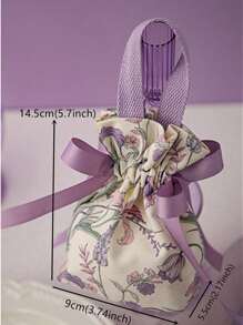 1pc/Pack Multi-Color Floral Non-Woven Fabric Gift Bag, Wedding/Valentine's Day/Holiday Party Reusable Drawstring Packaging Bag - Purple - View 2