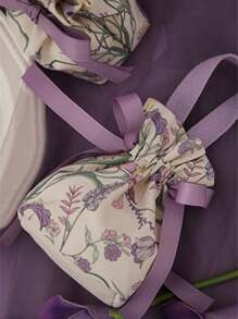 1pc/Pack Multi-Color Floral Non-Woven Fabric Gift Bag, Wedding/Valentine's Day/Holiday Party Reusable Drawstring Packaging Bag - Purple - View 3