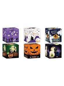 6 件万圣节糖果盒，万圣节装饰道具派对场景布置用品，橙色和黑色立体盒子，邪恶南瓜城堡图案，万圣节糖果零食包装 - 彩色 - 查看 10