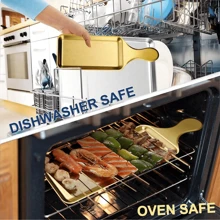 1入組帶手柄金色不銹鋼燒烤盤，適用於烤肉、甜點、烤肉串、比薩和牛排，可供作盛餐盤或壽司盤，在廚房和餐廳使用 - 金色 - 查看 4