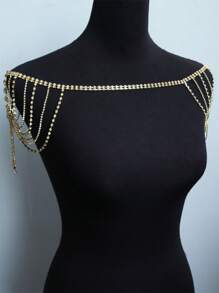 1pc Women Sexy Rhinestone Gold Shoulder Chain Bridal Wedding Jewelry - Gold - View 5