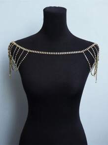 1pc Women Sexy Rhinestone Gold Shoulder Chain Bridal Wedding Jewelry - Gold - View 4