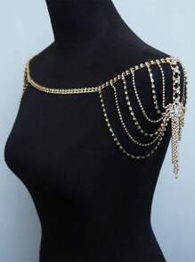 1pc Women Sexy Rhinestone Gold Shoulder Chain Bridal Wedding Jewelry - Gold - View 6