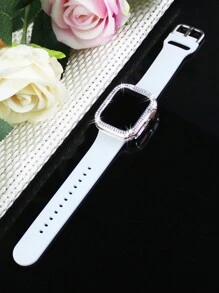 兼容 38mm、40mm、41mm、42mm、44mm、45mm、46mm 和 49mm 的 表带和表壳。采用柔软、运动休闲的硅胶表带，搭配双排镶钻、防震防刮的硬质 PC 穿孔保护壳。兼容 Ultra/11/10/9/8/7/6/5/4/3/SE 女士时尚表带和表壳。佩戴舒适，触控灵敏！ - 白色錶帶+透明殼 - 查看 7