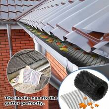 1-Pack Plastic Gutter Guard Mesh Roll 15cm X 300cm Rain Gutter Long Gutter Leaf Guards Leaf Guard-Stop Clogged Gutters-With 10 Clip Fixed Hooks.DIY Gutter Protection Prevent Gutter Drain Downspout Clogging - Black - View 11
